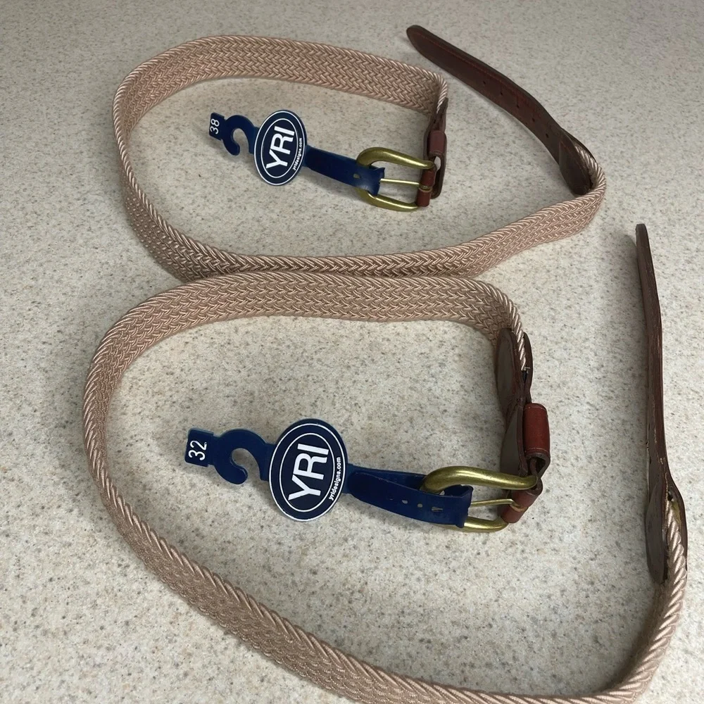 NWT Tan Braided Elastic Leather Trimmed Belt